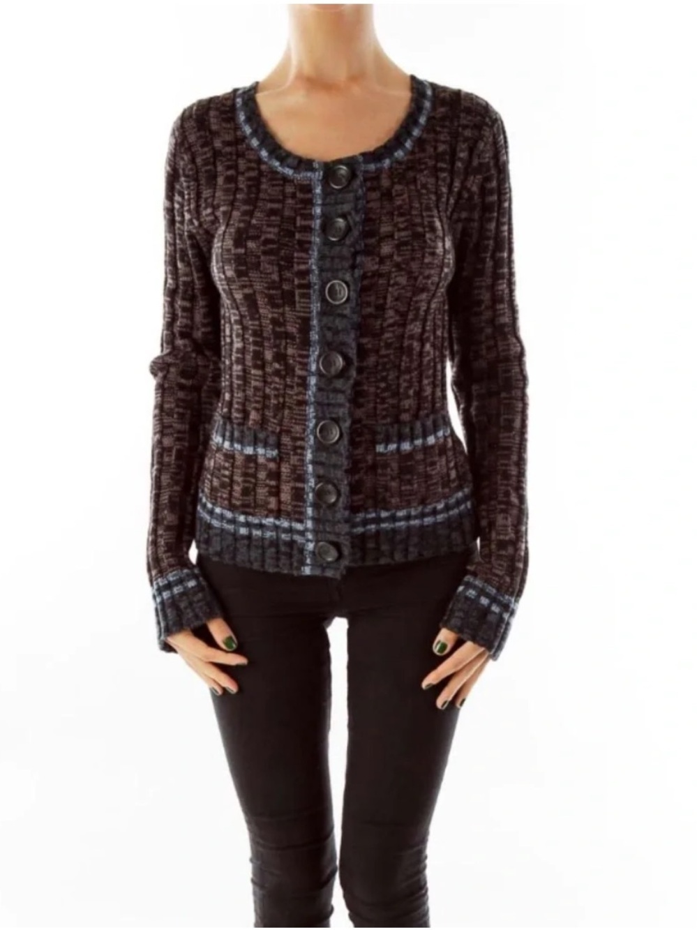 Free People Burnout Slim Cardigan With Large Buttons, Black, M, EUC - Picture 2 of 4